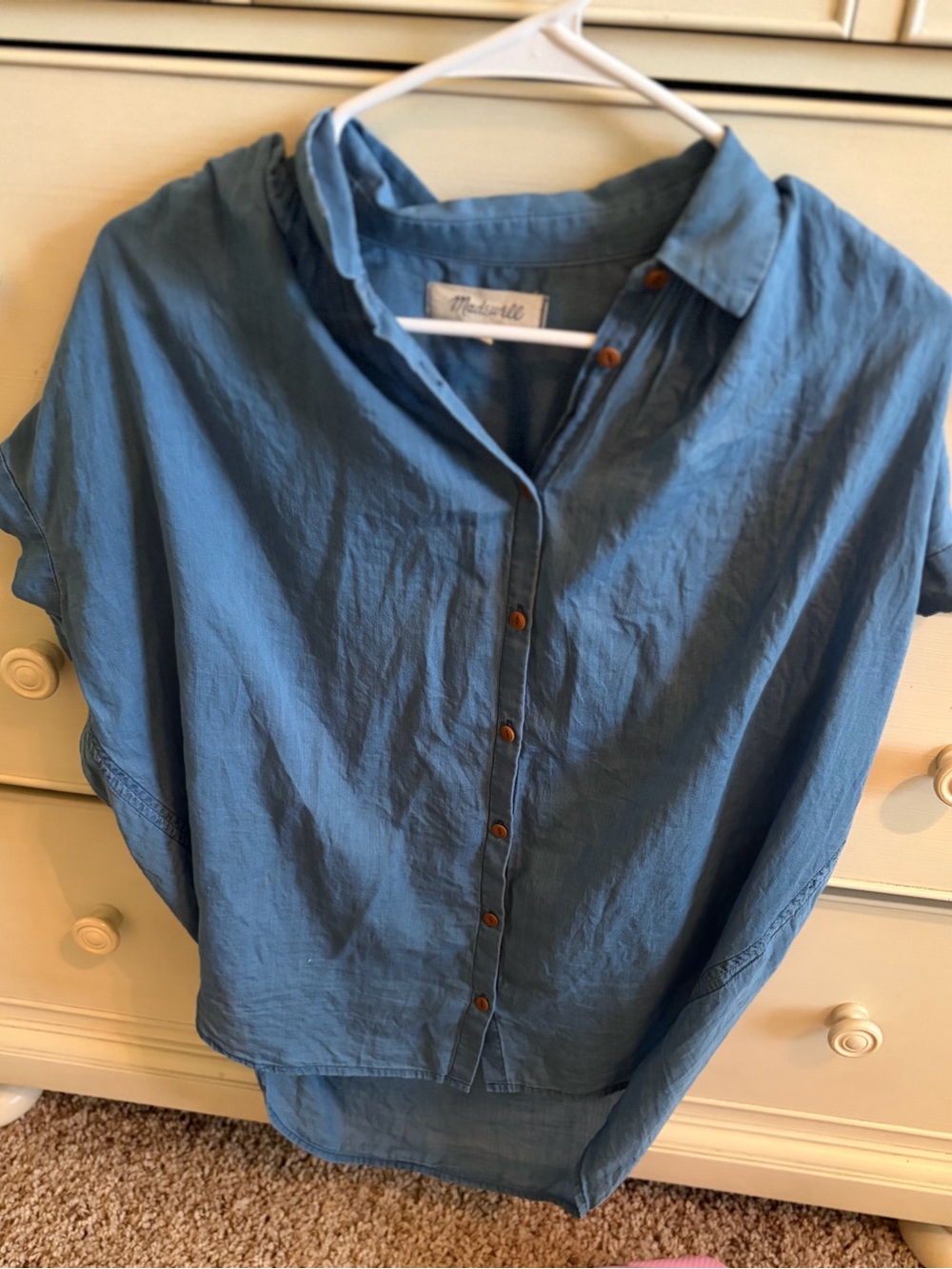 Madewell Blue Button-Front Cotton Blouse